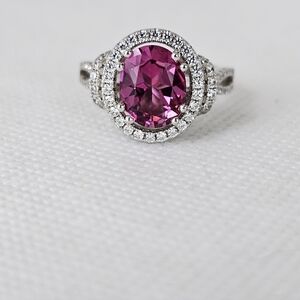 Rare Victoria Wieck Strawberry Topaz & White Zircom. Sterling Silver Size 6!